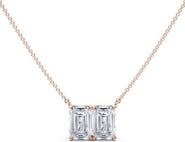 HauteCarat Lab Grown Diamond Twin Emerald Cut Pendant Necklace
