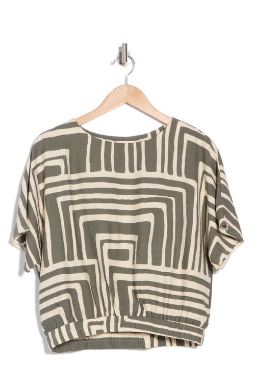 Melloday Geometric Print Boxy Top In Sage Ivory