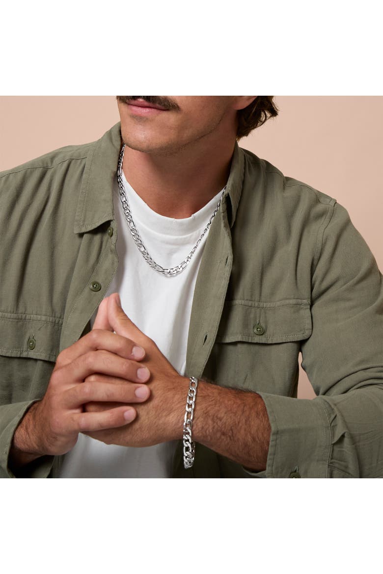 Stainless Steel Figaro Chain & Bracelet Set, Alternate, color, 48