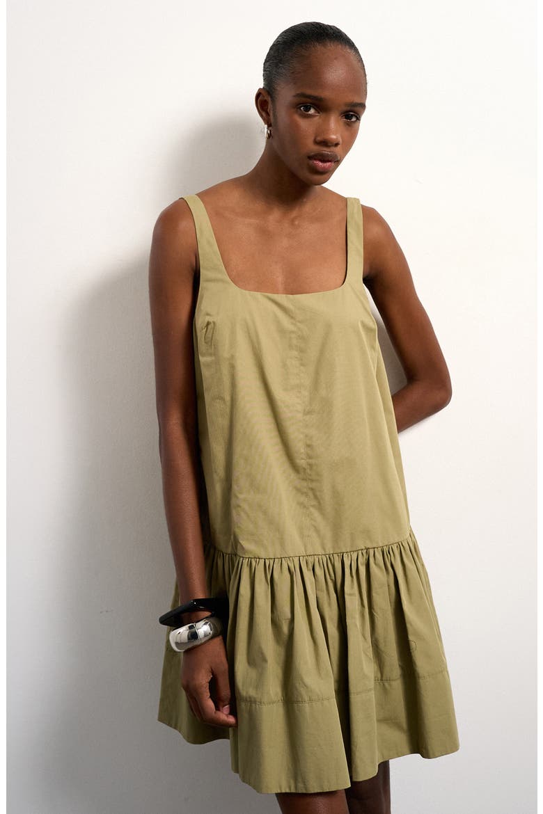 Drop Waist Cotton Poplin Minidress, Alternate, color, LGREEN