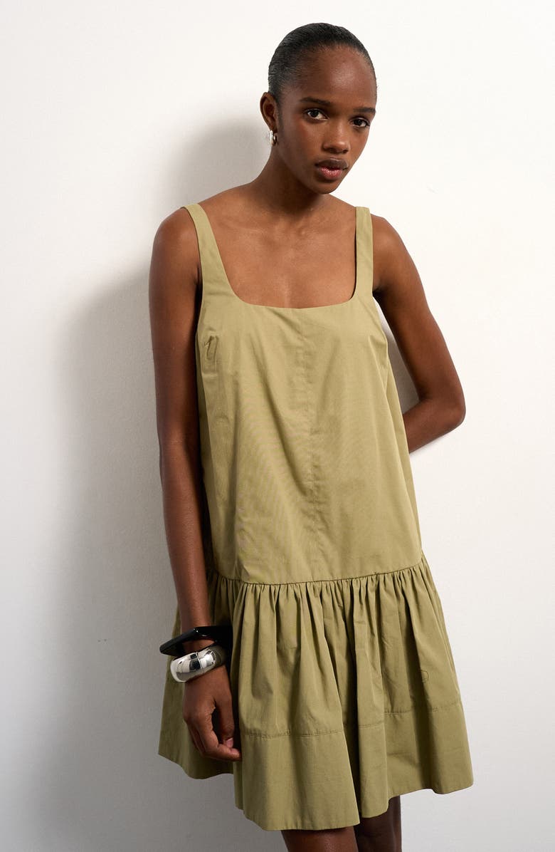 Topshop Drop Waist Cotton Poplin Minidress, Alternate, color, Lgreen