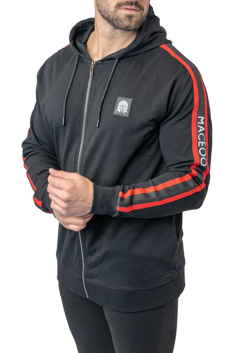 Leo Hooded Zip-Up Sweatshirt, Alternate, color, BLACK