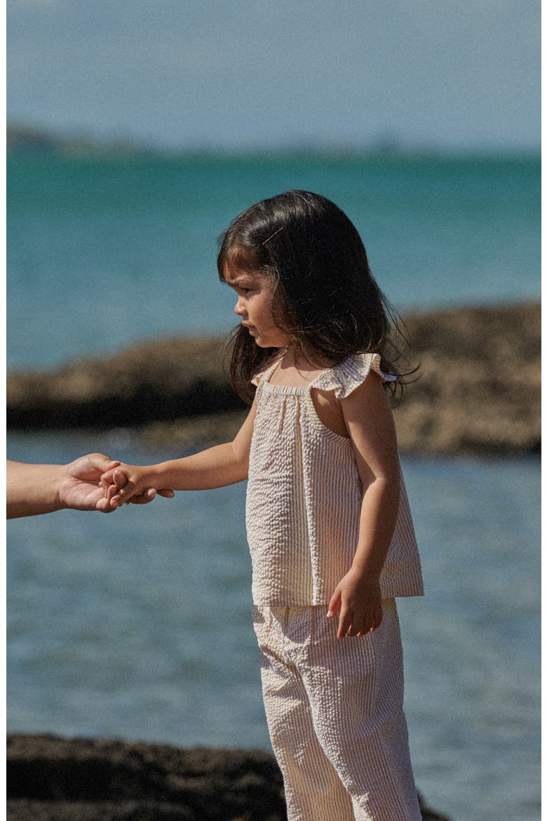 Kids' Petal Organic Cotton Seersucker Top, Alternate, color, GOLDEN STRIPE
