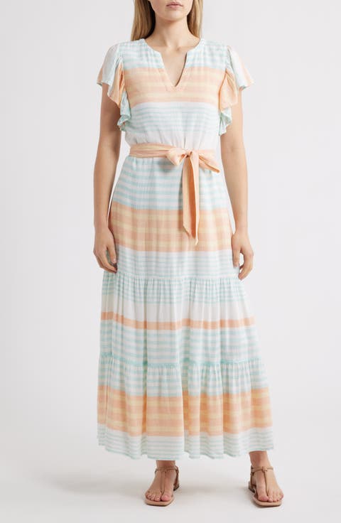 Hailey Echo Stripe Linen Blend Midi Dress