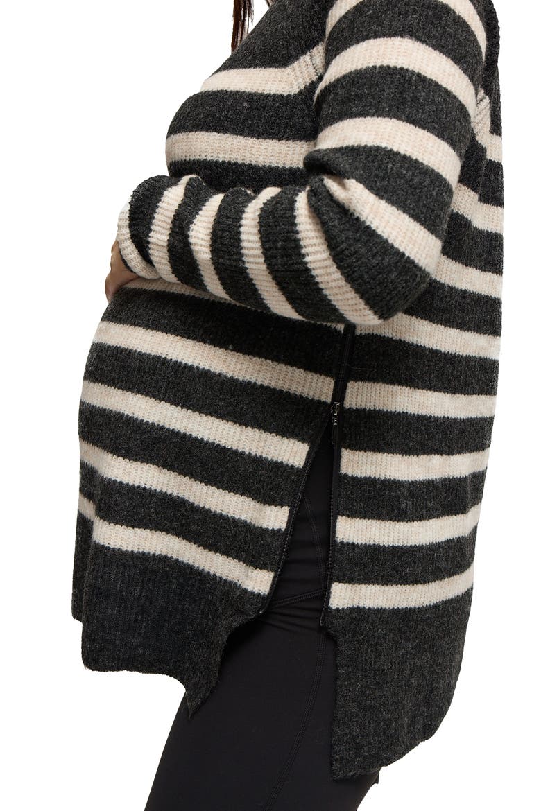Raglan Maternity Mock Neck Sweater, Alternate, color, Charcoal/Ivory