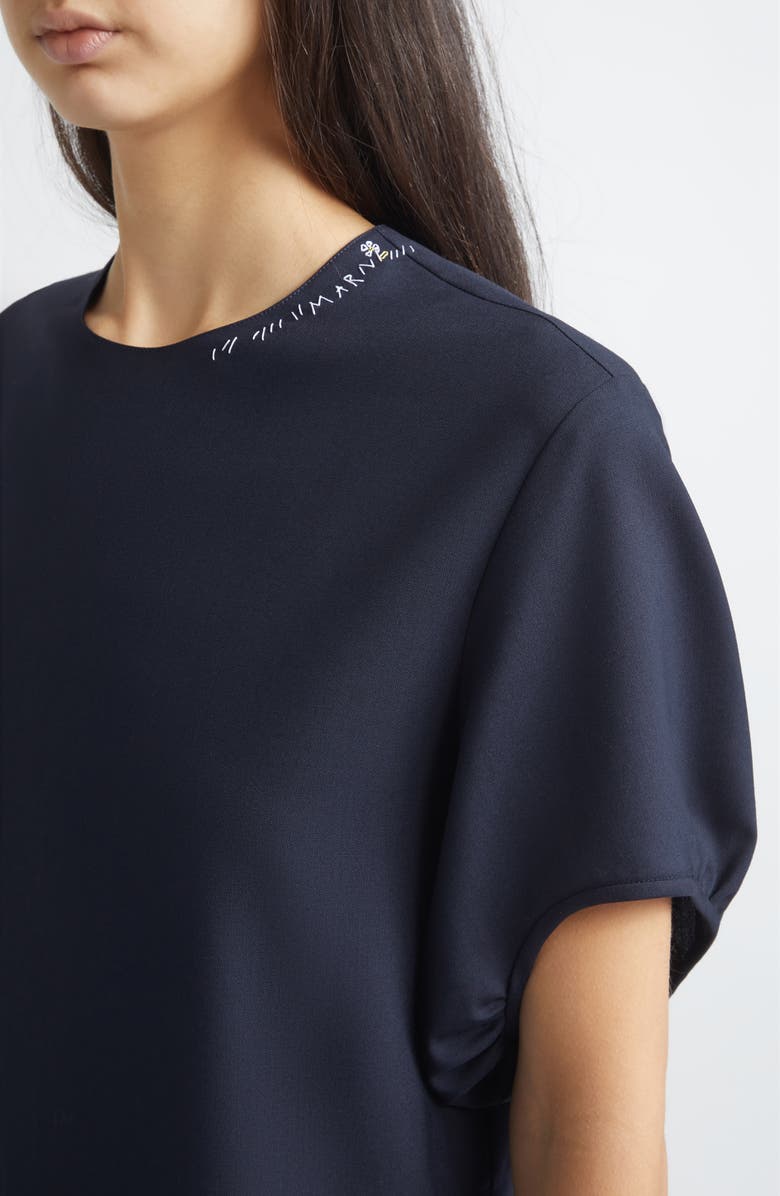 Marni Tropical Wool Pleated Puff Sleeve Dress, Alternate, color, 00B99blublack