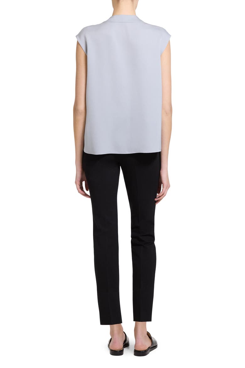Pleated V-Neck Silk Shell, Alternate, color, LUNA