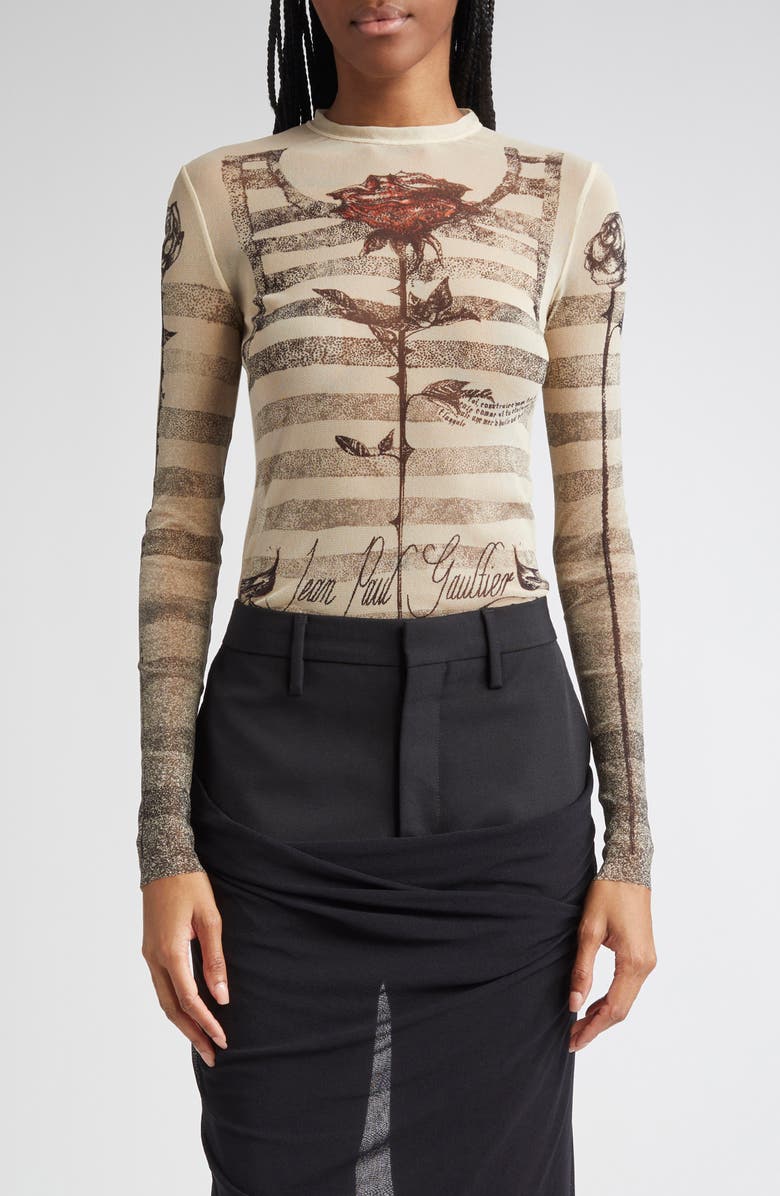 Jean Paul Gaultier Tattoo Marinière Mesh Top, Main, color,