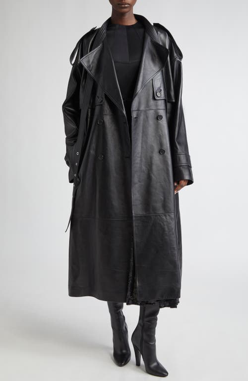 Michael Kors Plonge Leather Belted Trench Coat In Black