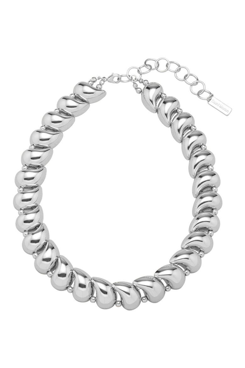 Teardrop Beaded Statement Necklace, Main, color, SILVER