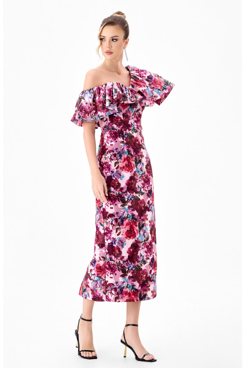 Gilea Ruffle Column Midi, Alternate, color, RED PRINT