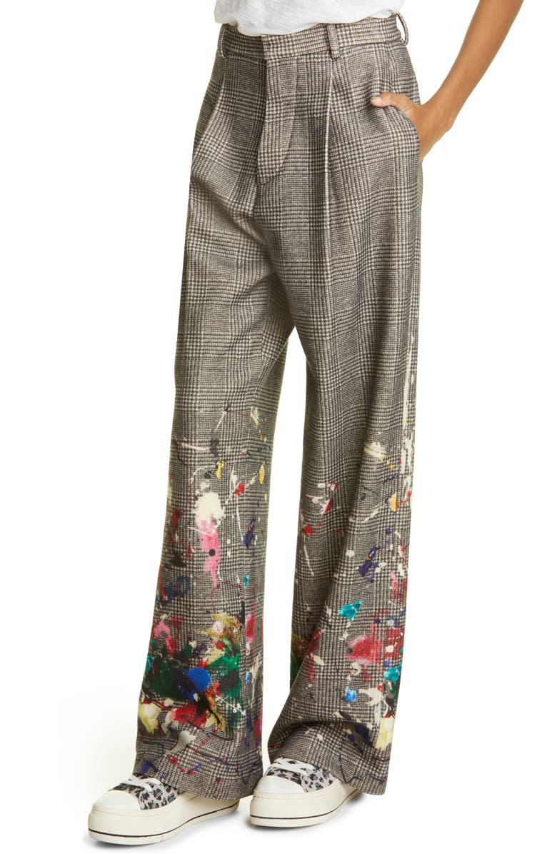 R13 Paint Splatter Wide Leg Virgin Wool Trousers, Alternate, color,