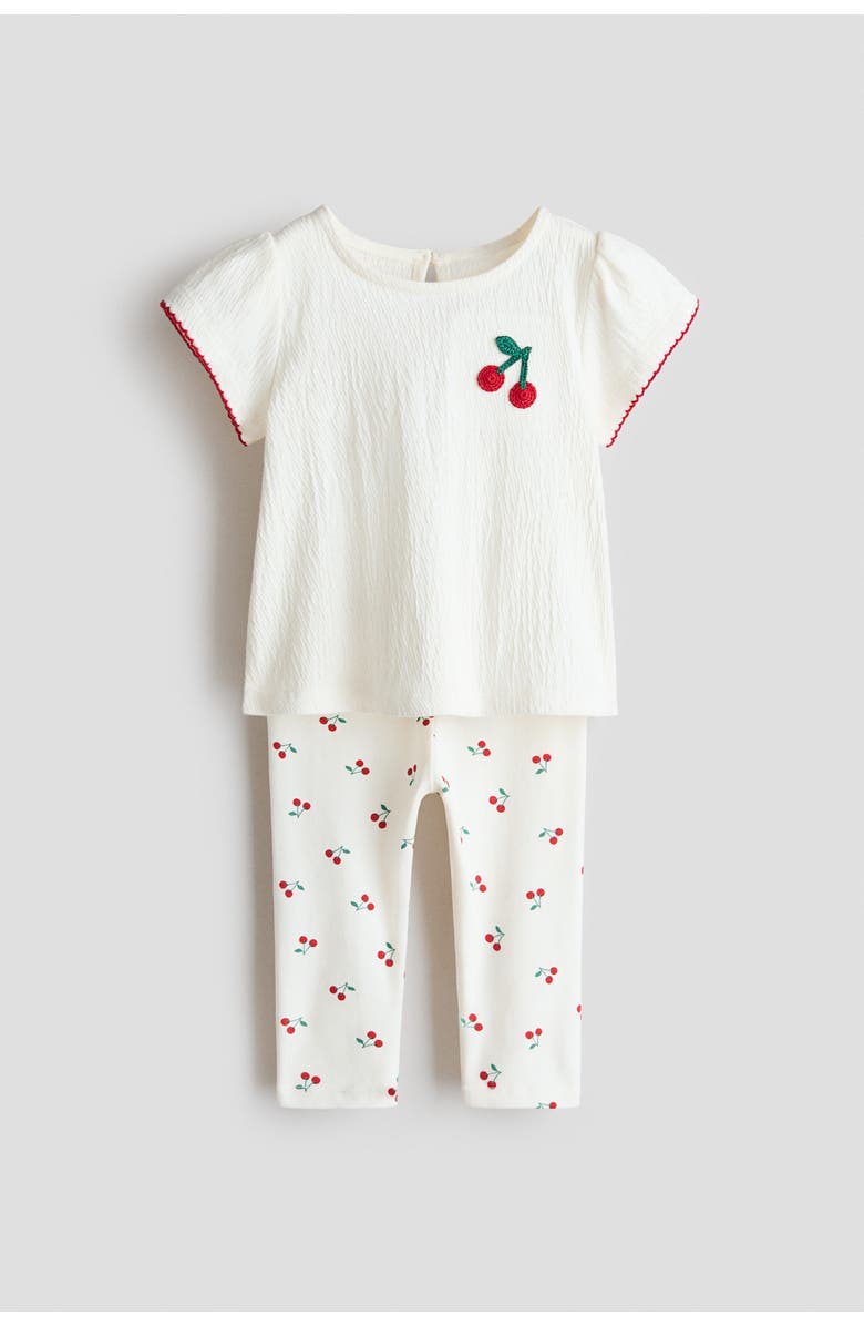 H&M 2-piece top and leggings set, Main, color, White/Cherries