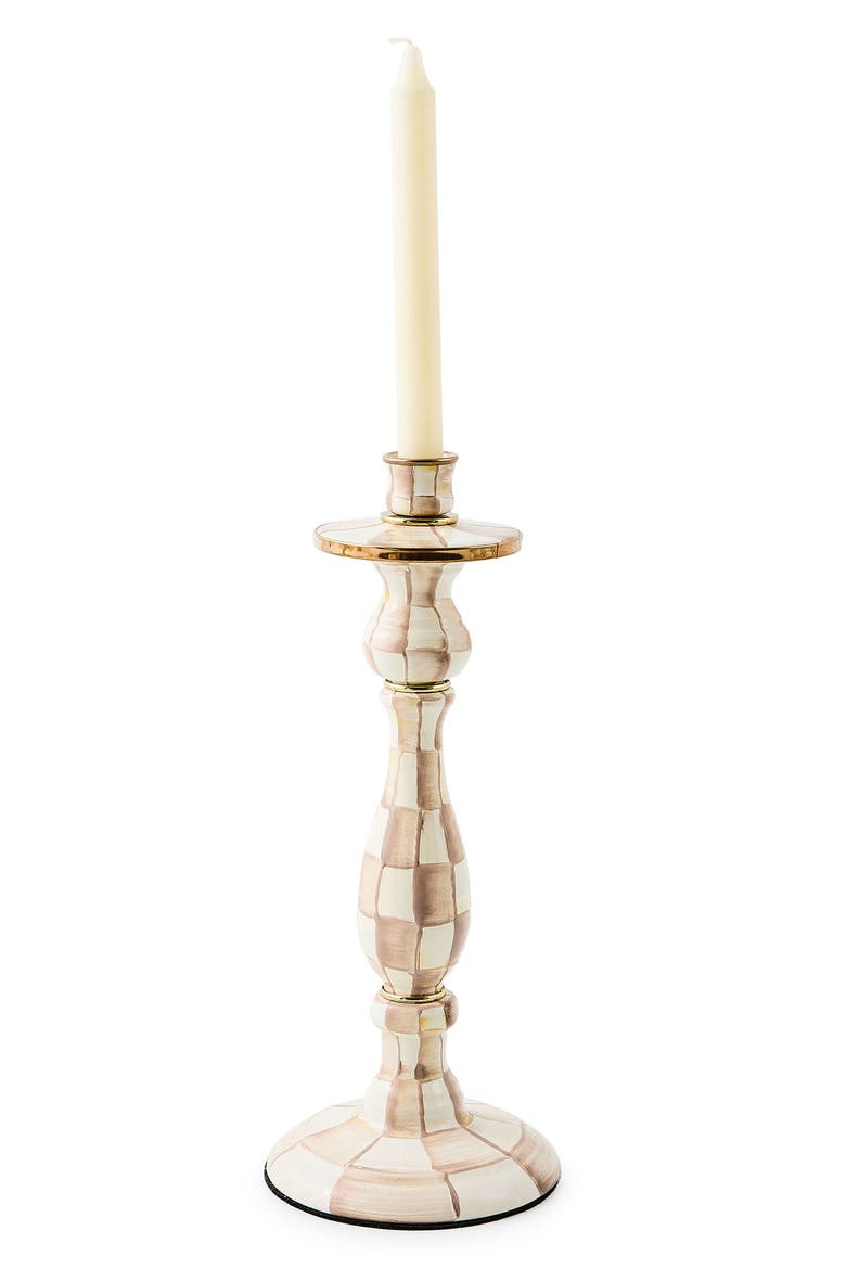 Large Mocha Check Candlestick Holder, Alternate, color, MOCHA