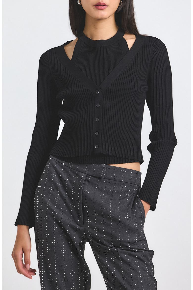 Lonnie Layered Rib Cardigan, Main, color, BLACK