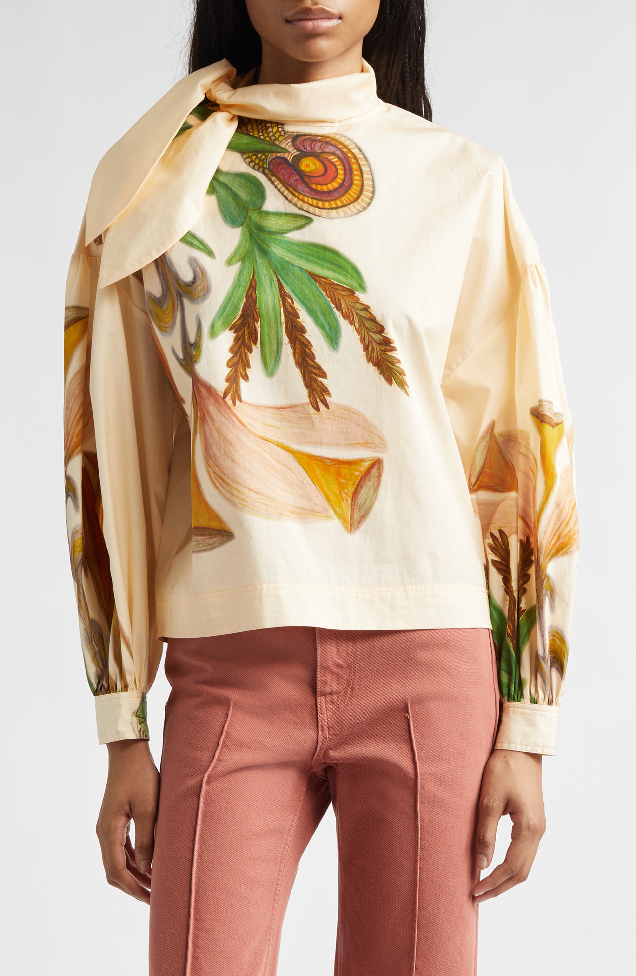 Long Sleeve Tie Neck Blouse