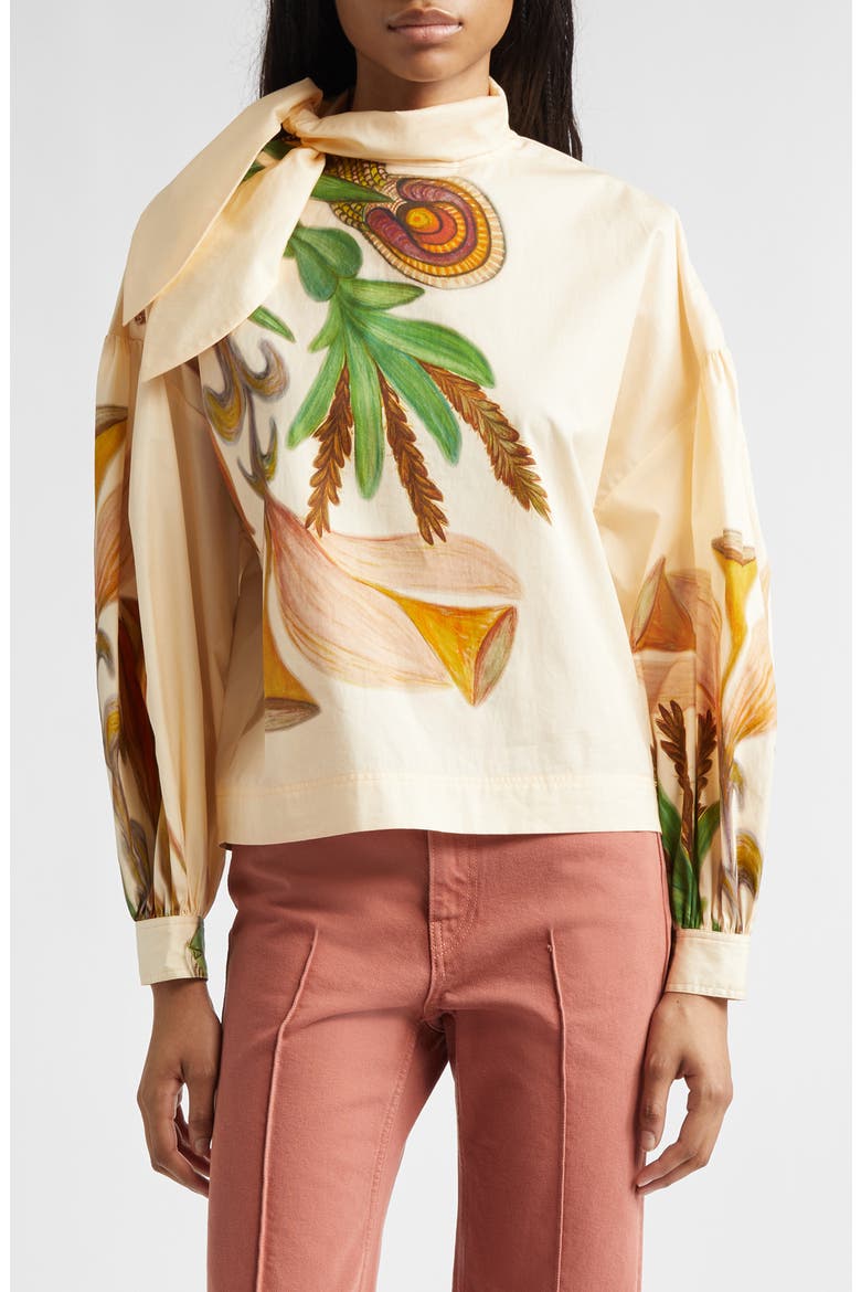 Long Sleeve Tie Neck Blouse, Main, color, INNER NATURE