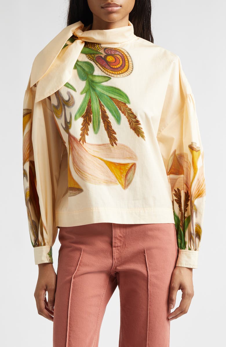Ulla Johnson Long Sleeve Tie Neck Blouse, Main, color, Inner Nature