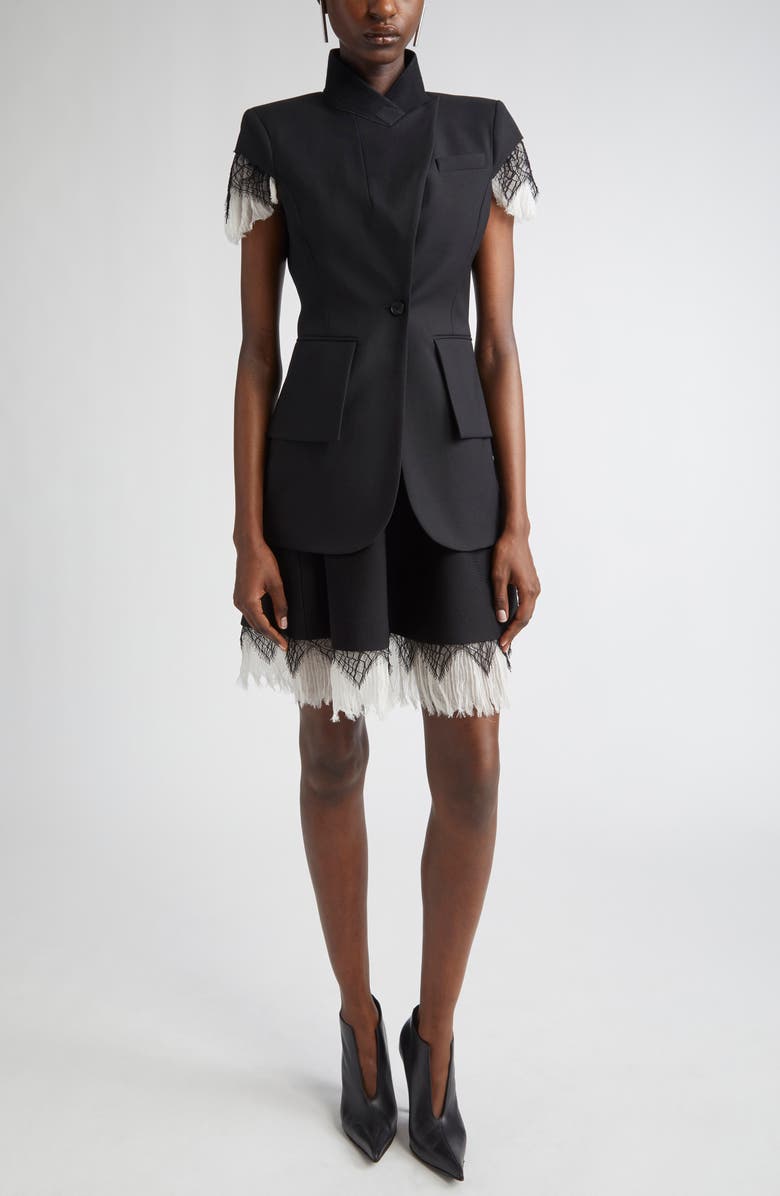 McQueen Volume Cobweb Lace Fit & Flare Minidress, Alternate, color, Black/ Ivory