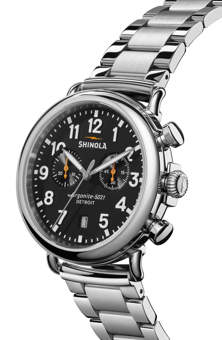 Shinola Runwell Chronograph Bracelet Watch, 41mm, Alternate, color, Black