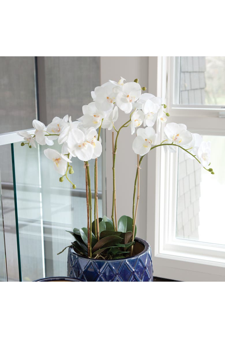 Phalaenopsis Orchid Faux (Fake) Bowl Drop-In 25", Alternate, color, White