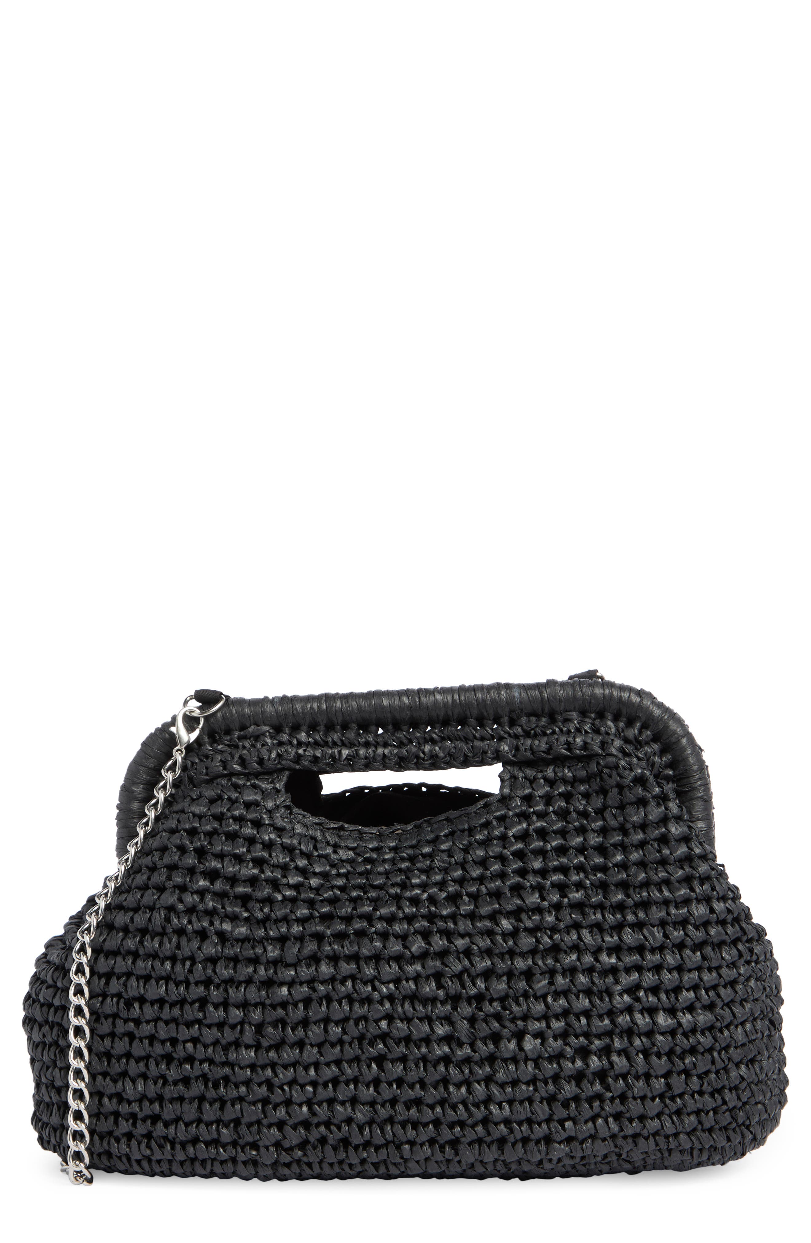 Collection XIIX Straw Frame Clutch with Handle, Main, color, Black