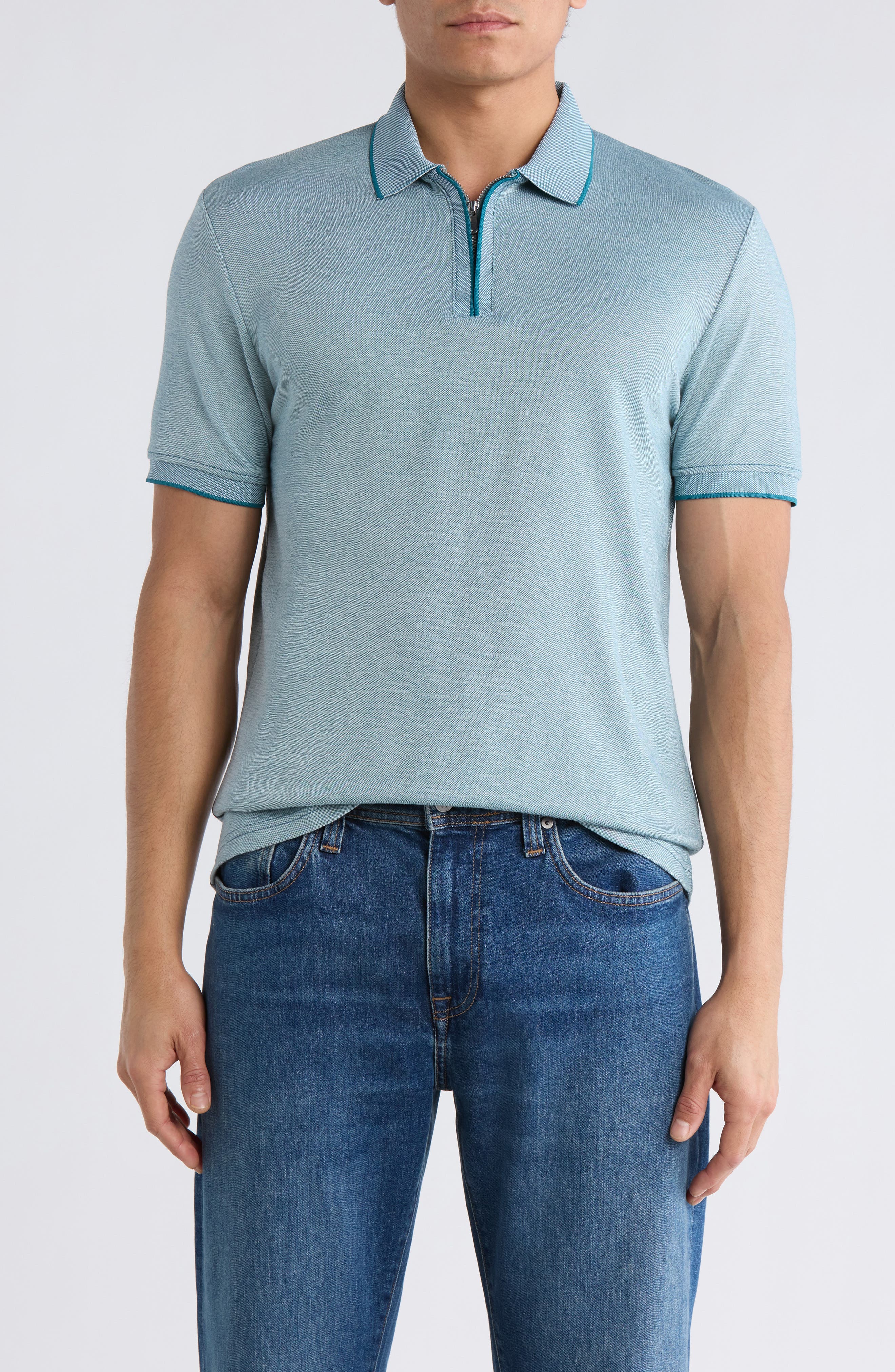 DENIM AND FLOWER Tipped Quarter Zip Knit Polo