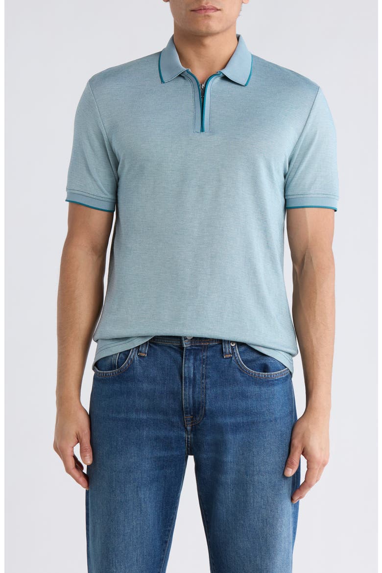 Tipped Quarter Zip Knit Polo, Main, color, TEAL