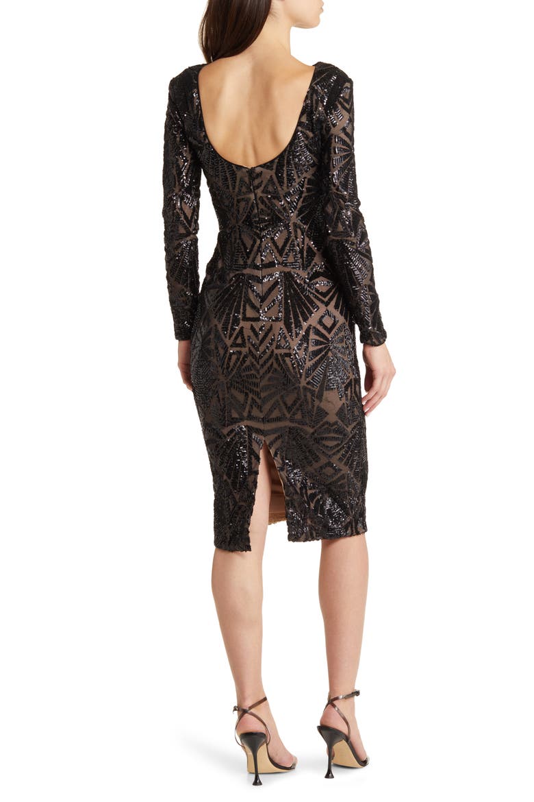 Emery Long Sleeve Sequin Cocktail Dress, Alternate, color, BLACK