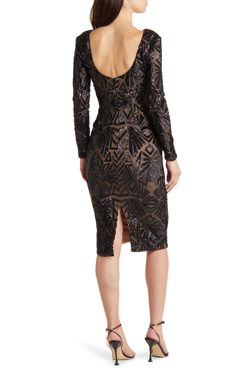 Dress the Population Emery Long Sleeve Sequin Cocktail Dress, Alternate, color, Black