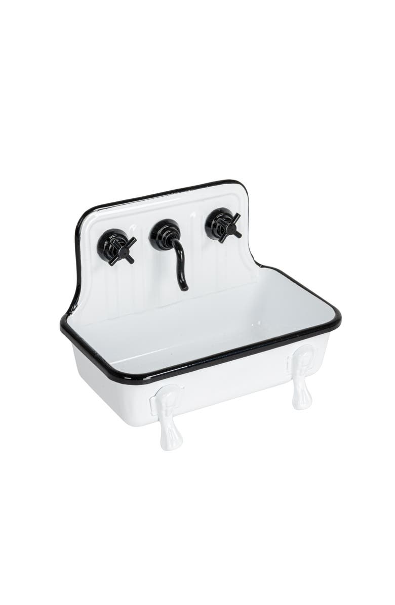 Storied Home Vintage-Inspired Metal Sink Soap Dish with Faucet Design, White and Black, Main, color, White