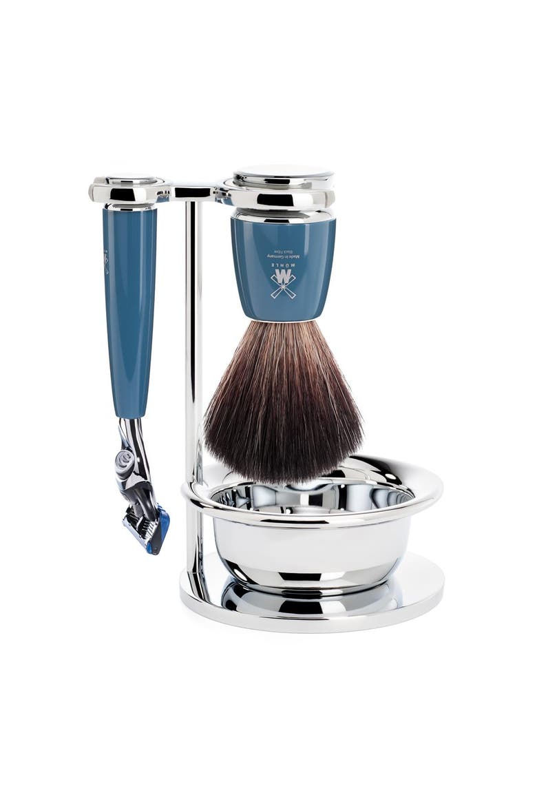 Rytmo Petrol Blue 4 Pc. Black Fibre / Fusion Shaving Set, Main, color, Petrol Blue