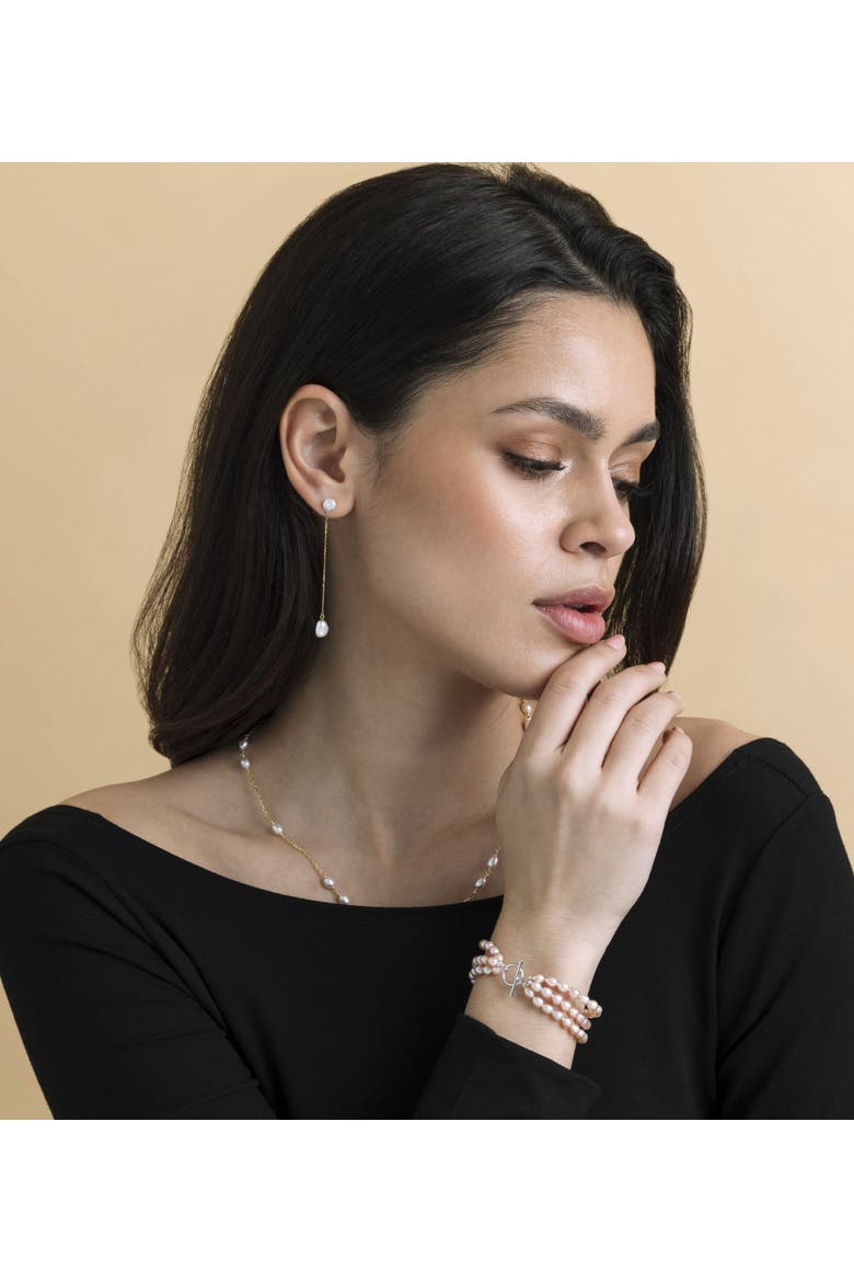 Double White Freshwater Keshi Pearl Joana Earrings, Alternate, color, Yellow Gold Fill