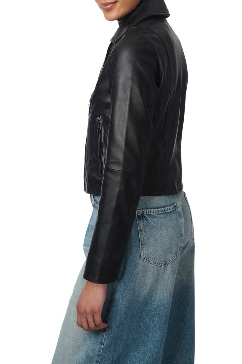 Crop Leather Moto Jacket, Alternate, color, BLACK