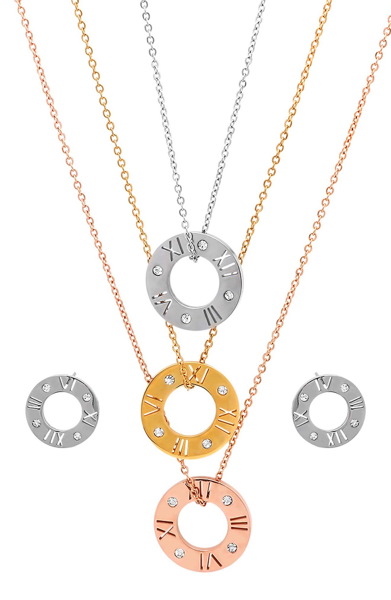 Tricolor Roman Numeral Necklace & Earrings Set