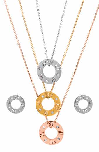 Tricolor Roman Numeral Necklace & Earrings Set