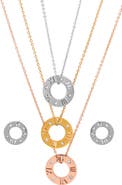STEELTIME Tricolor Roman Numeral Necklace & Earrings Set