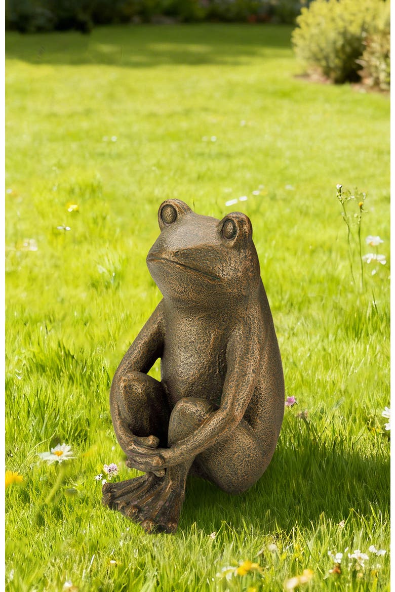 12"H Resin Bronze Squatting Frog Statue, Alternate, color, Brown