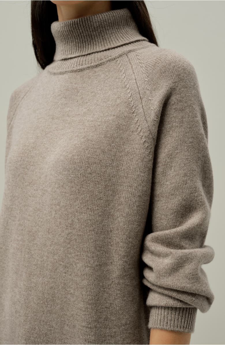 Lilysilk Wool-Cashmere Turtleneck Sweater Dress, Alternate, color, Toast