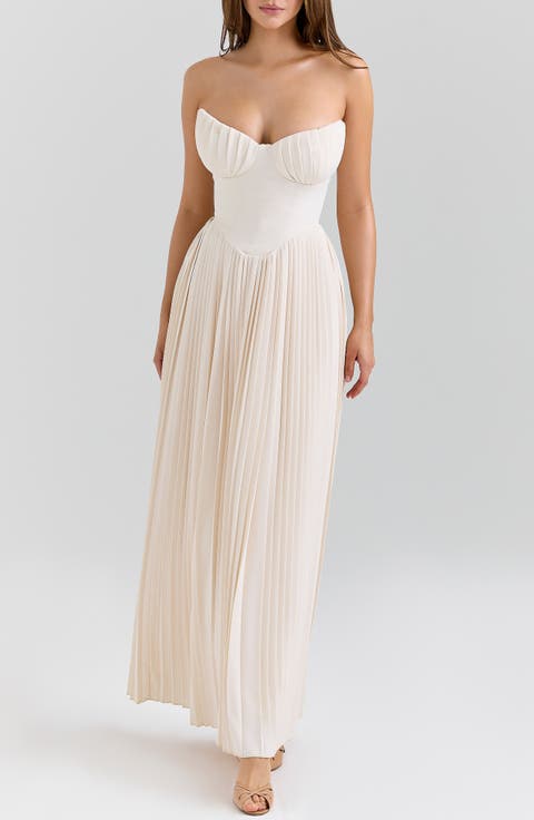 Marcella Strapless Pleated Georgette Gown