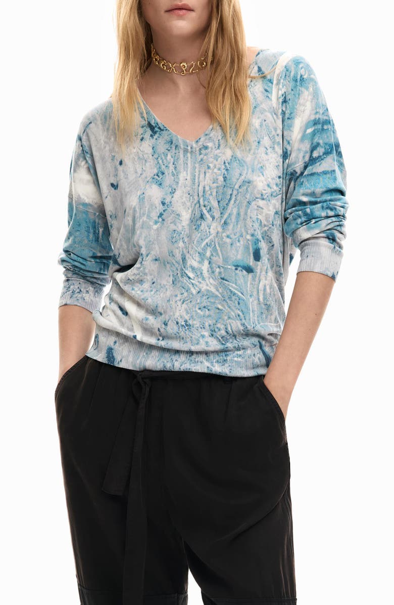 Desigual Abstract Print Sweater, Main, color, Blue