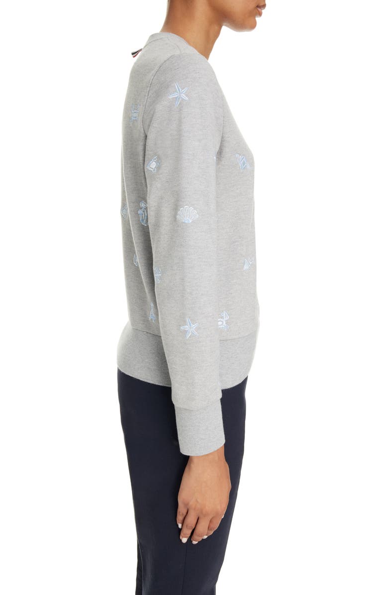Thom Browne Nautical Embroidered French Terry Sweatshirt, Alternate, color,