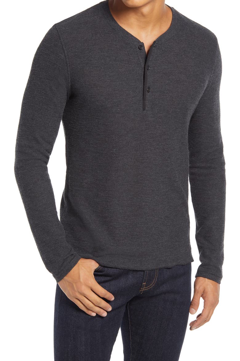 Thermal Knit Cotton Blend Henley, Main, color, BLACK
