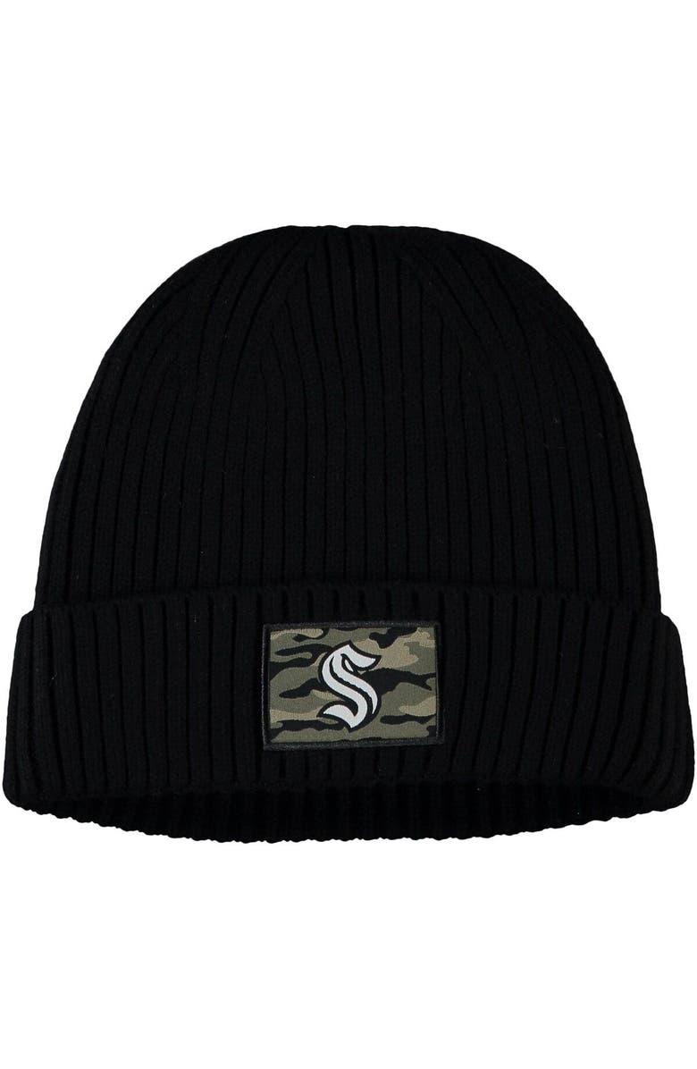 adidas Men's adidas Black Seattle Kraken Military Appreciation Cuffed Knit Hat, Main, color, Black