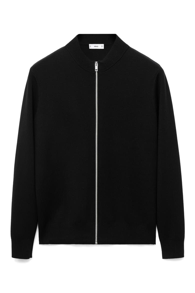 Crewneck Zip Cardigan, Alternate, color, BLACK