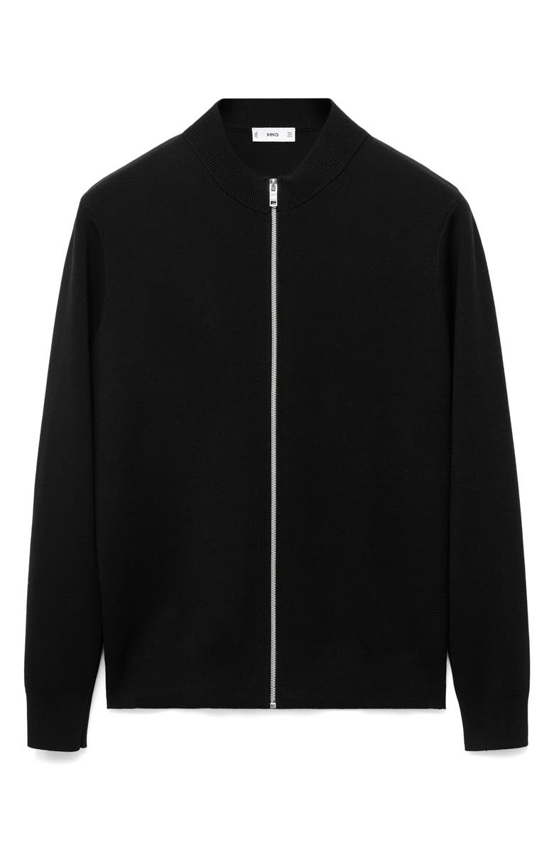 MANGO Crewneck Zip Cardigan, Alternate, color, Black