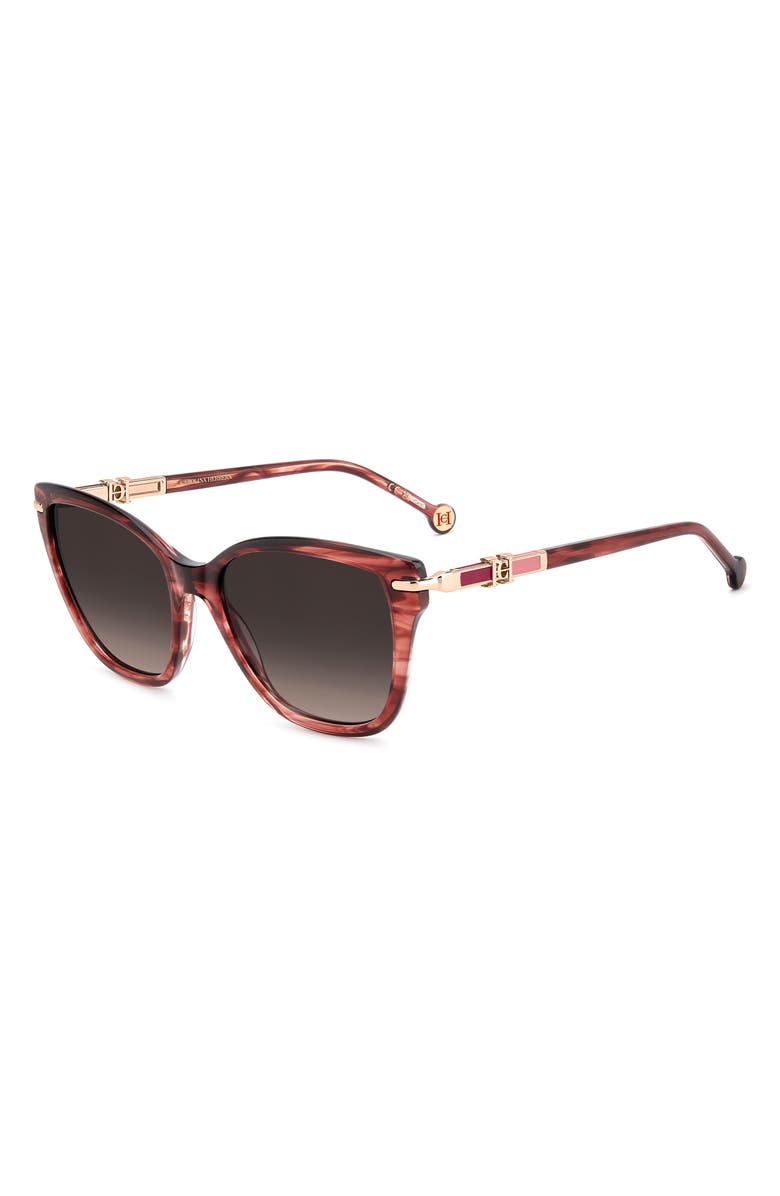 Carolina Herrera Her 55mm Gradient Cat Eye Sunglasses, Alternate, color, Red Horn/ Brown Sf