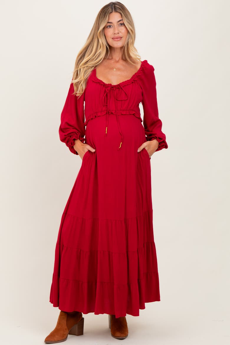 Ruffled Fit And Flare Maxi Dress, Alternate, color, Red