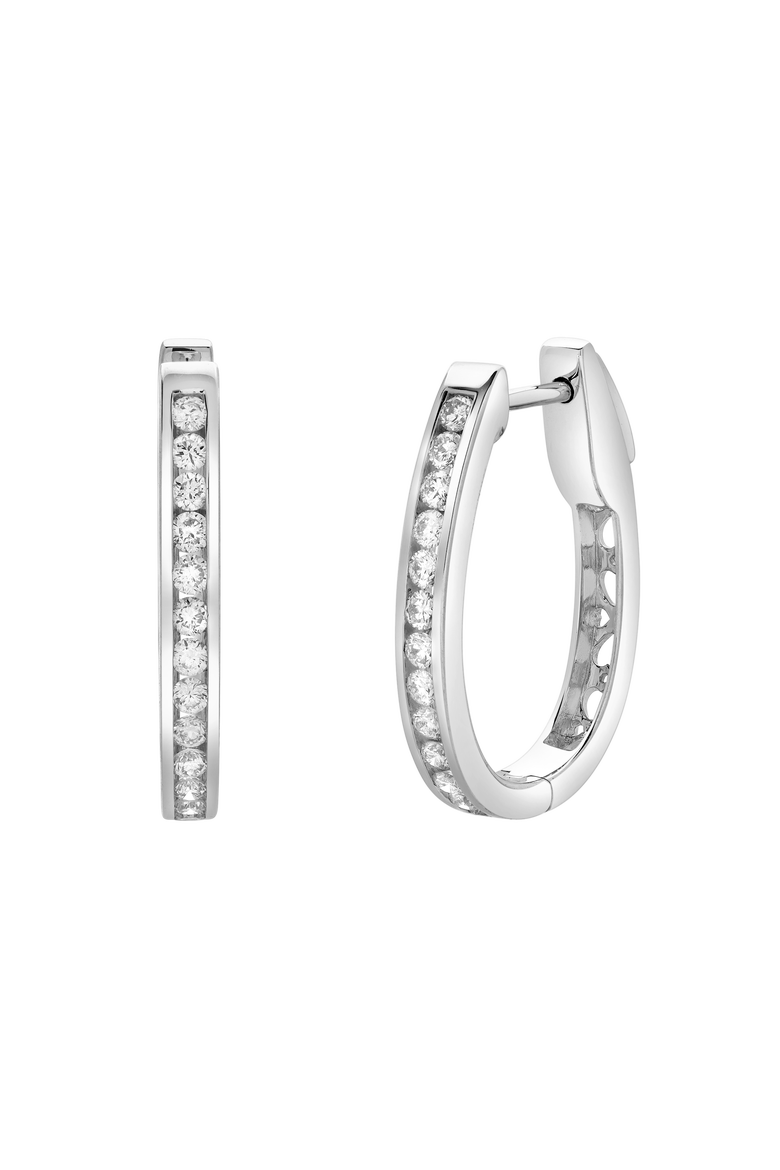 Lavendelle Channel-Set Diamond Huggie Hoop Earrings in 14K Gold, Alternate, color, 14K White Gold