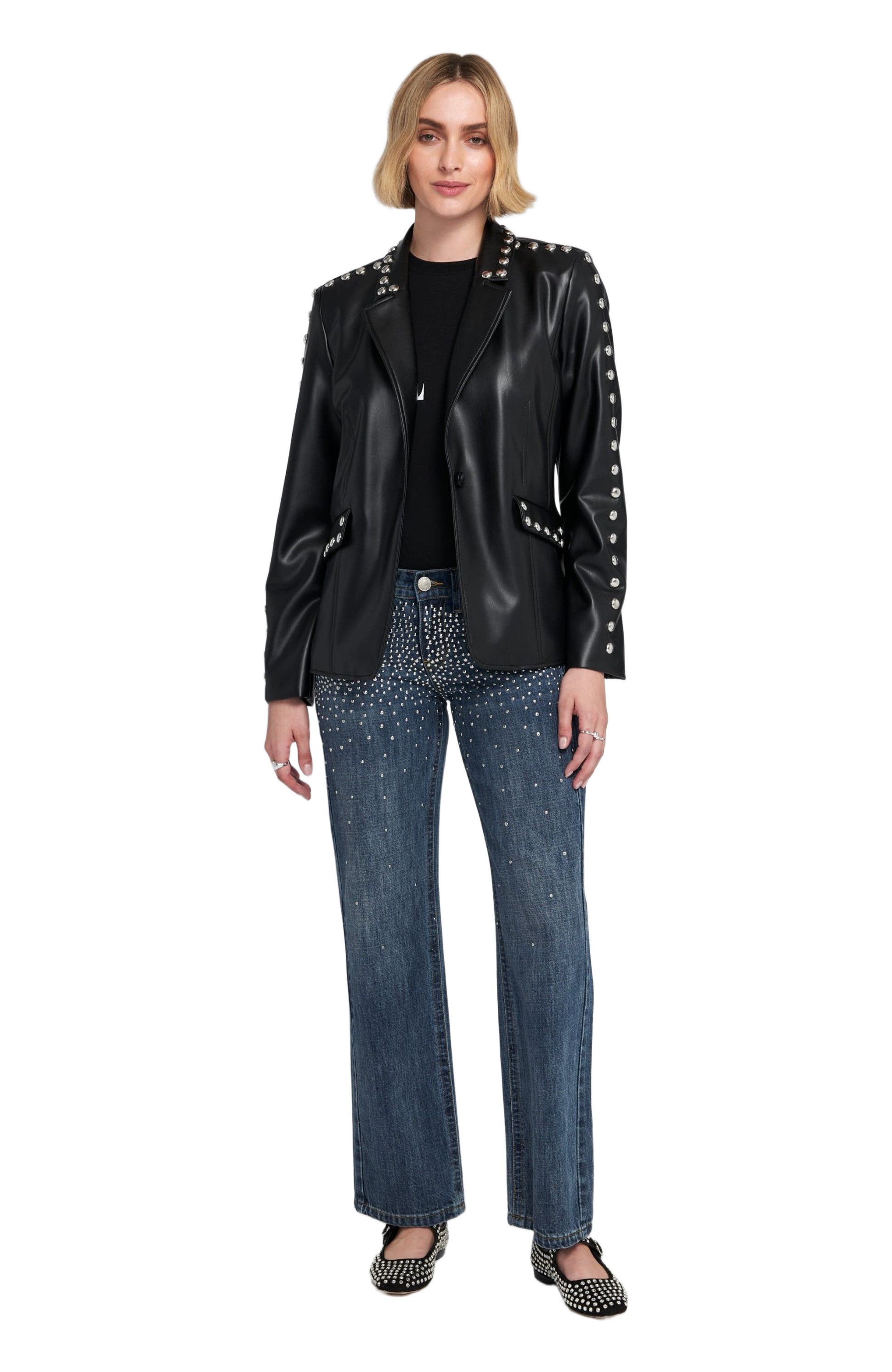 Studded Faux Leather Blazer